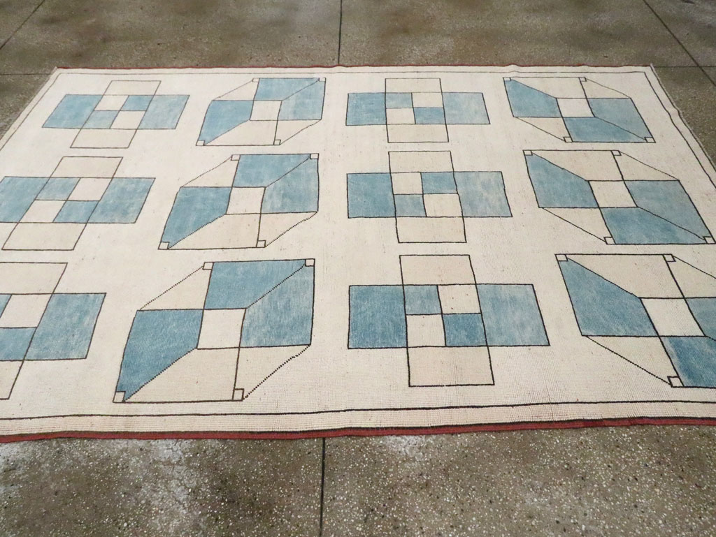 Vintage Turkish Art Deco Style Accent Carpet, No.30593 - Staging