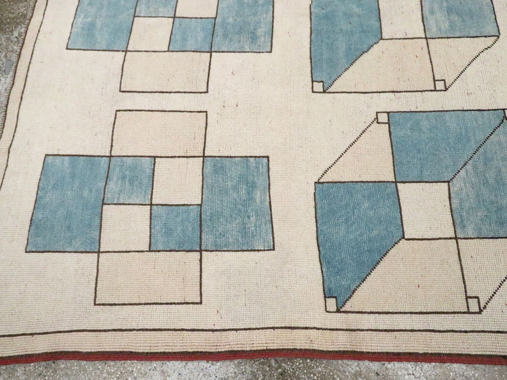 Vintage Turkish Art Deco Style Accent Carpet, No.30593 - Staging