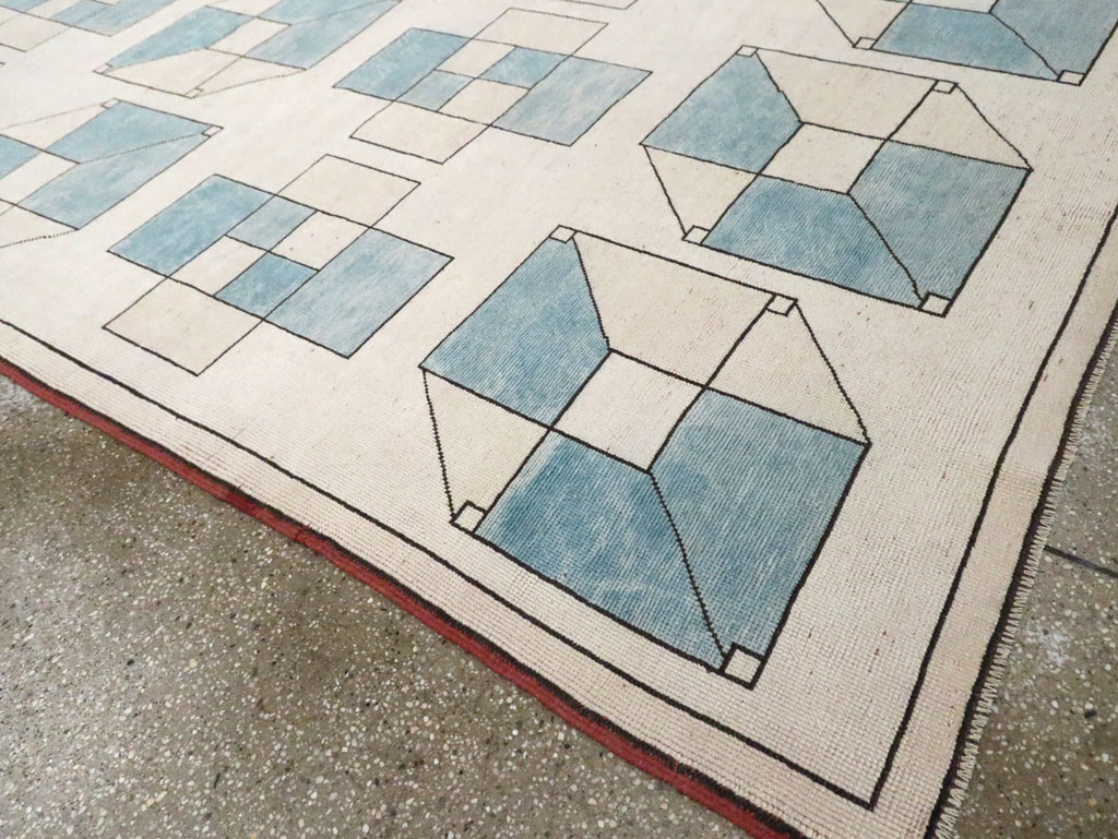 Vintage Turkish Art Deco Style Accent Carpet, No.30593 - Staging