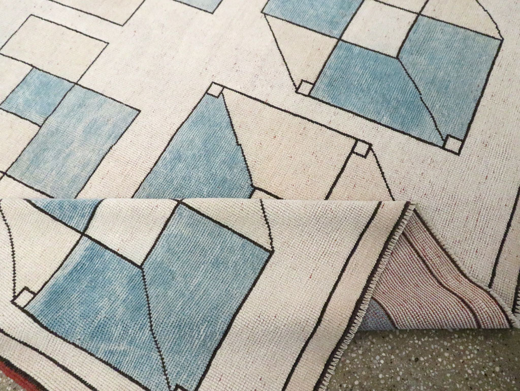 Vintage Turkish Art Deco Style Accent Carpet, No.30593 - Staging