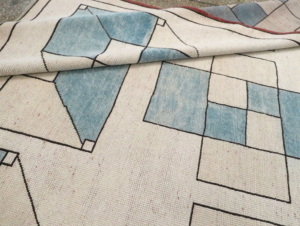 Vintage Turkish Art Deco Style Accent Carpet, No.30593 - Staging