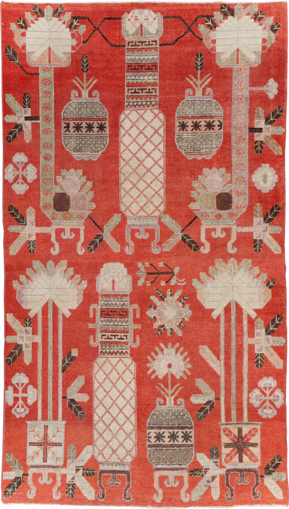 Antique East Turkestan Khotan Accent Rug, No.30605 - Staging