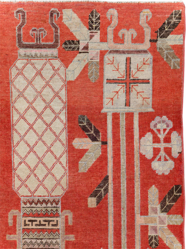 Antique East Turkestan Khotan Accent Rug, No.30605 - Staging