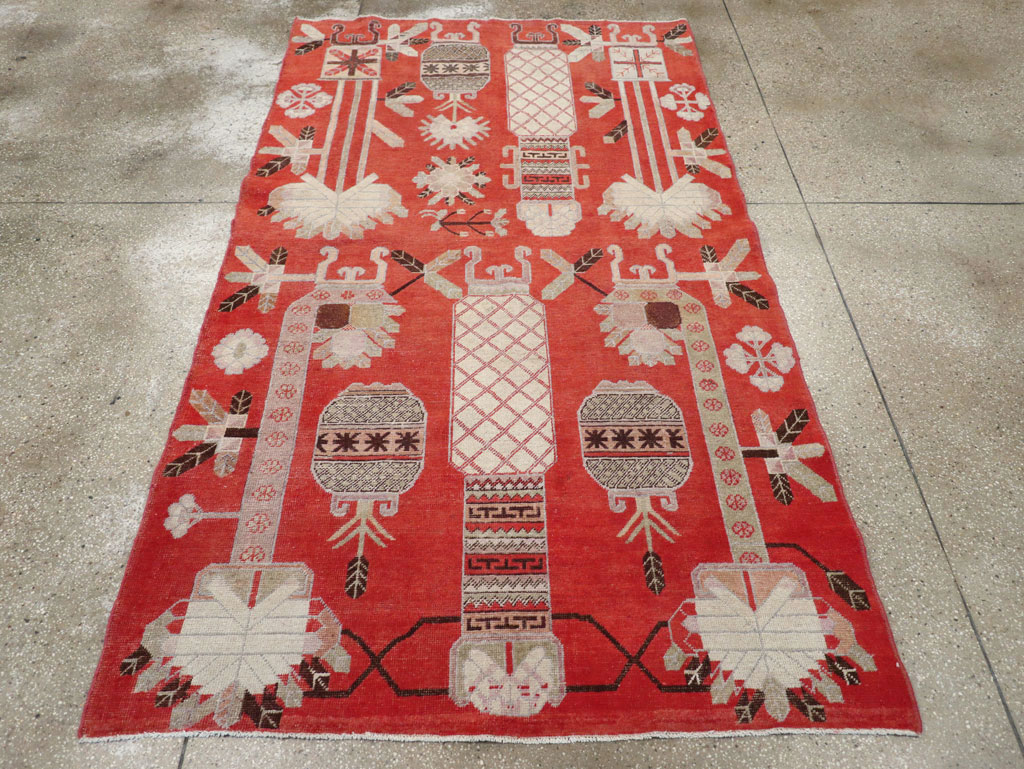 Antique East Turkestan Khotan Accent Rug, No.30605 - Staging