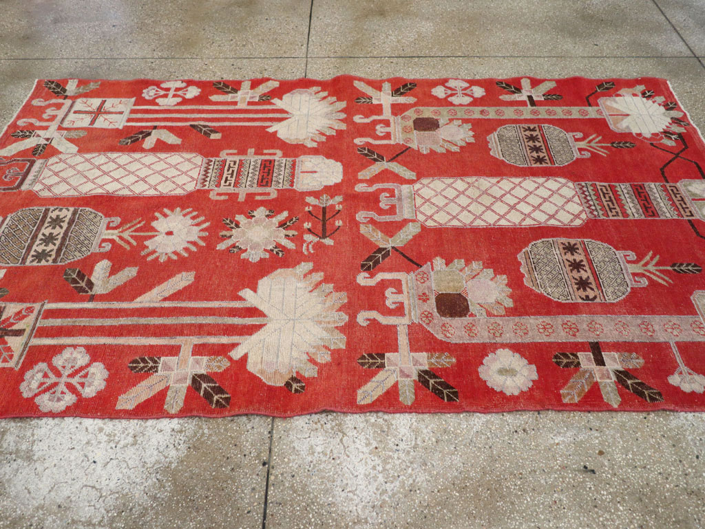 Antique East Turkestan Khotan Accent Rug, No.30605 - Staging