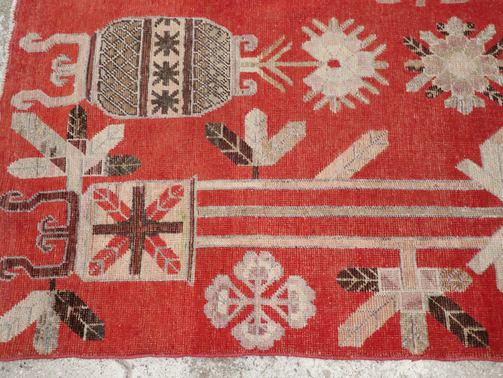 Antique East Turkestan Khotan Accent Rug, No.30605 - Staging