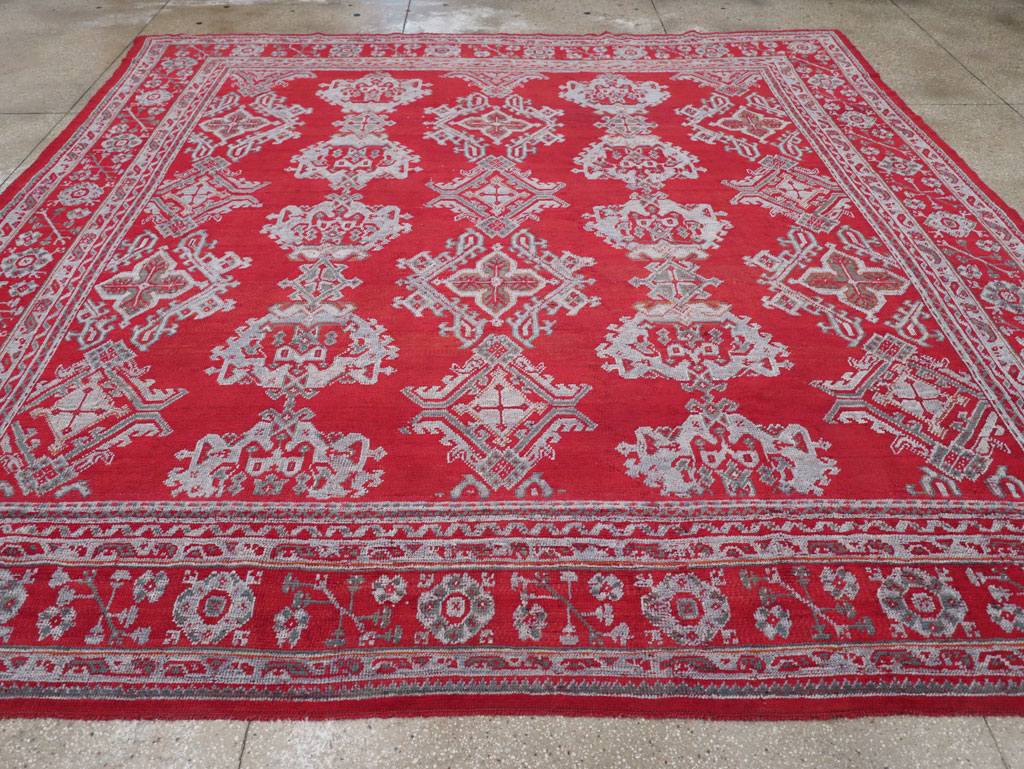 Vintage Turkish Oushak Square Room Size Carpet, No.30618 - Staging