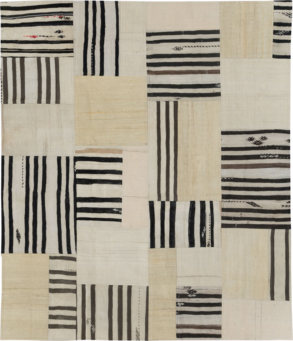 Contemporary Turkish Patchwork Style Flatweave, No.30621 - Staging