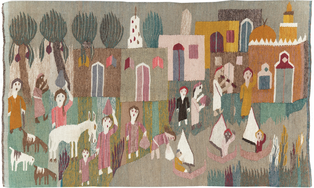 Vintage Polish Pictorial Flatweave Kilim Throw Rug, No.30632 - Staging