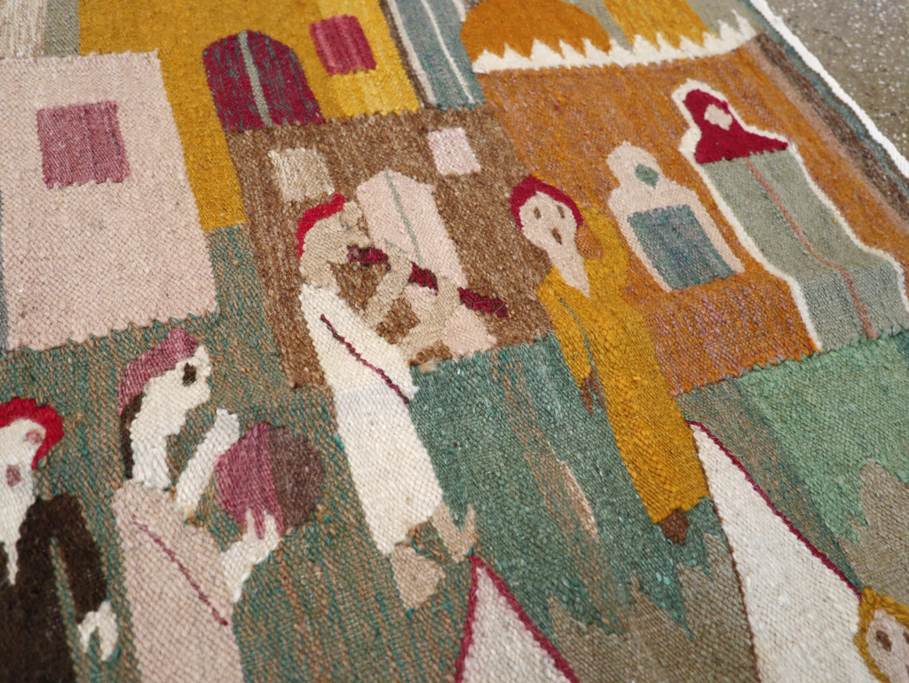 Vintage Polish Pictorial Flatweave Kilim Throw Rug, No.30632 - Staging