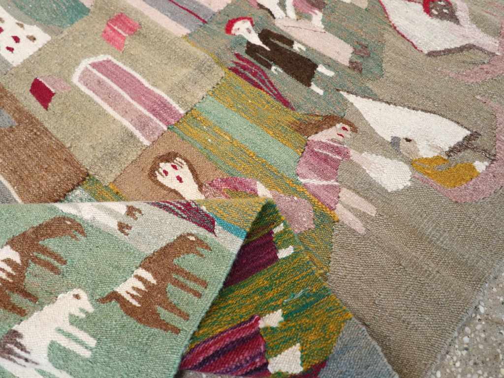 Vintage Polish Pictorial Flatweave Kilim Throw Rug, No.30632 - Staging