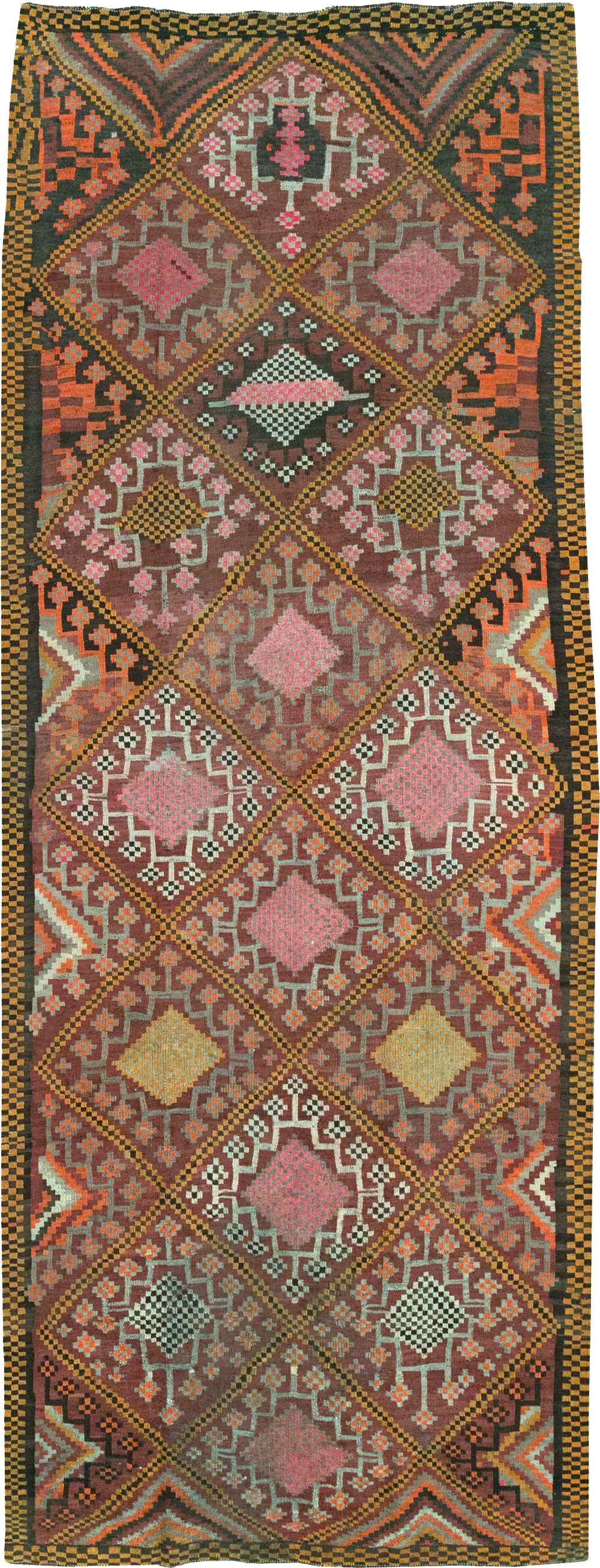 Vintage Persian Flatweave Kilim Gallery Rug, No.30651 - Staging