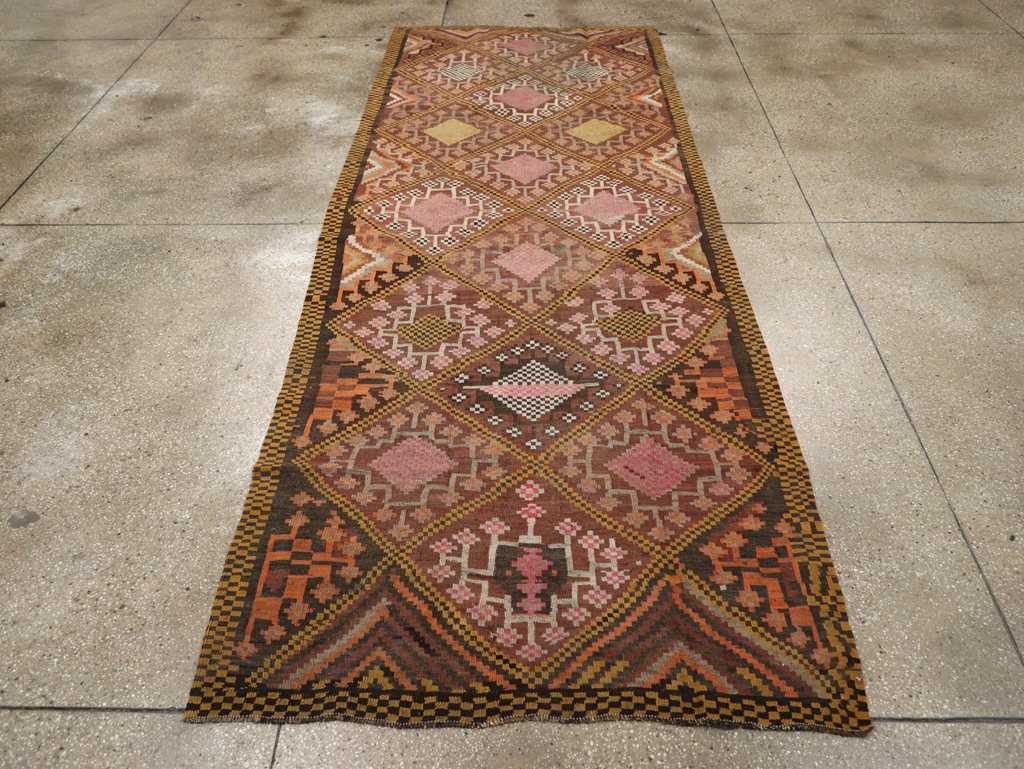 Vintage Persian Flatweave Kilim Gallery Rug, No.30651 - Staging