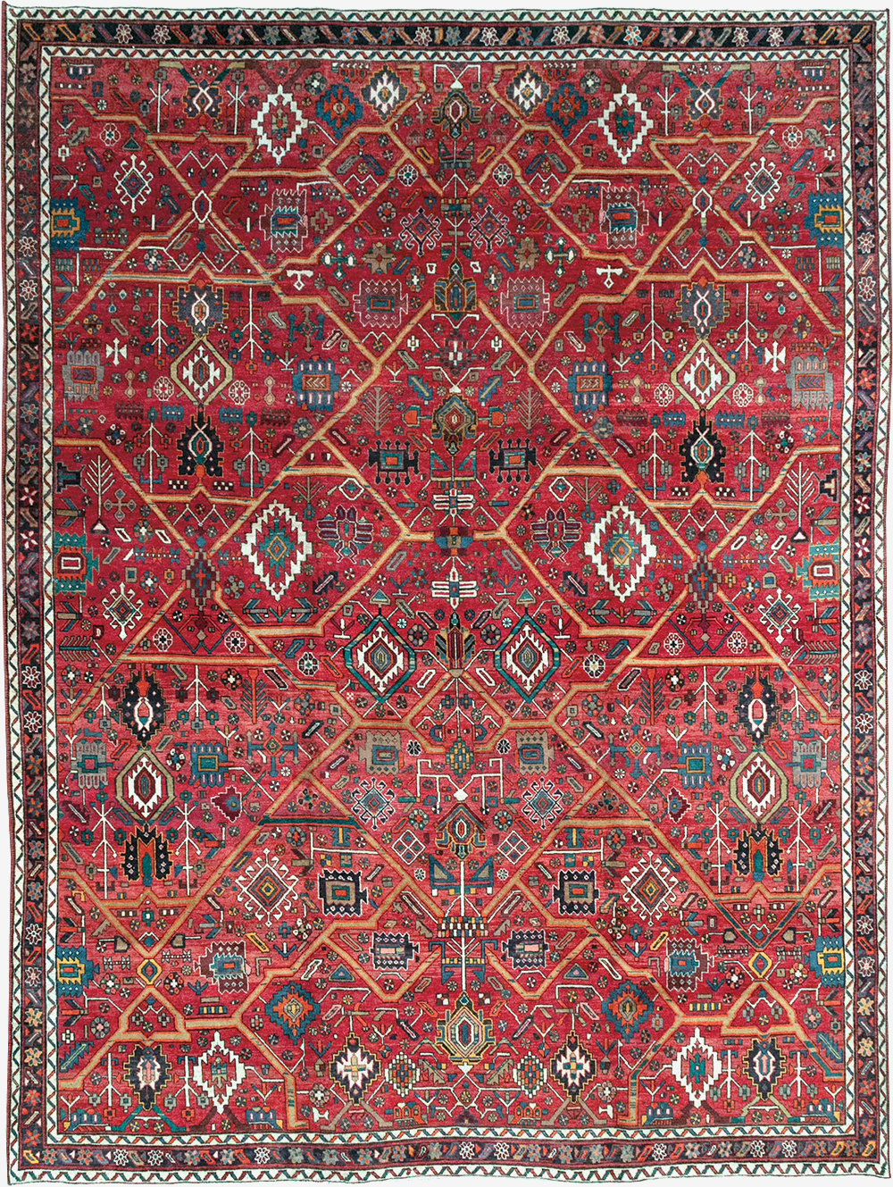 Vintage Persian Heriz Room Size Carpet, No.30663 - Staging