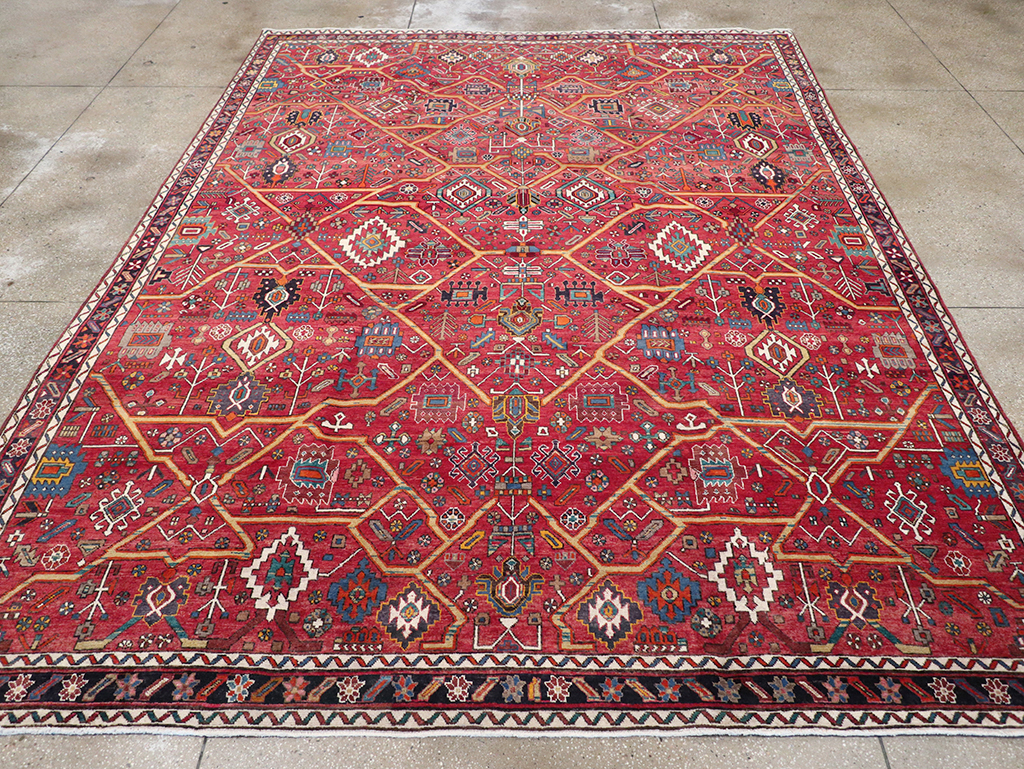 Vintage Persian Heriz Room Size Carpet, No.30663 - Staging