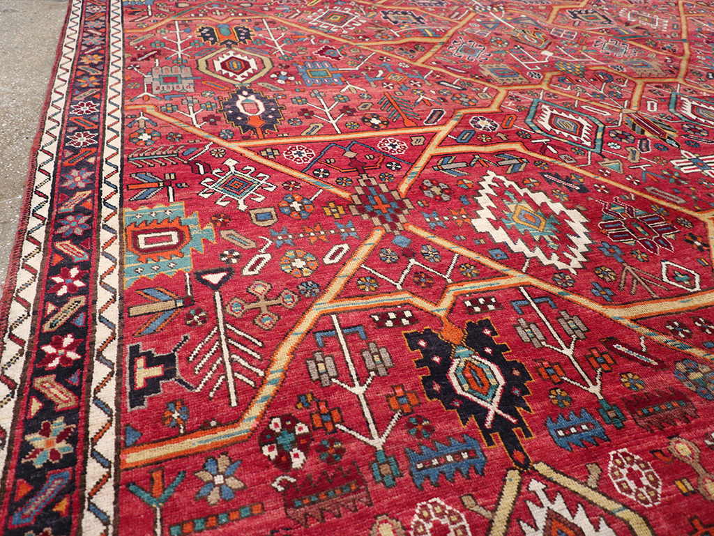 Vintage Persian Heriz Room Size Carpet, No.30663 - Staging