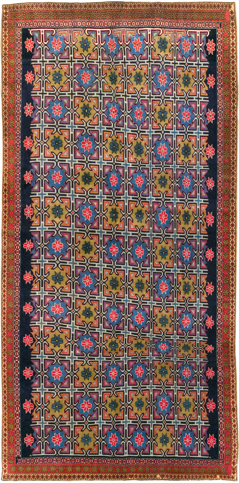 Vintage Persian Veramin Wide Gallery Runner, No.30666 - Staging