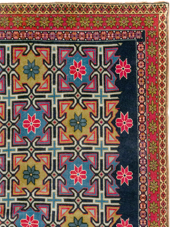 Vintage Persian Veramin Wide Gallery Runner, No.30666 - Staging