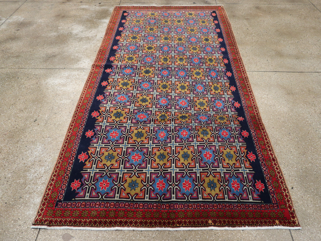 Vintage Persian Veramin Wide Gallery Runner, No.30666 - Staging