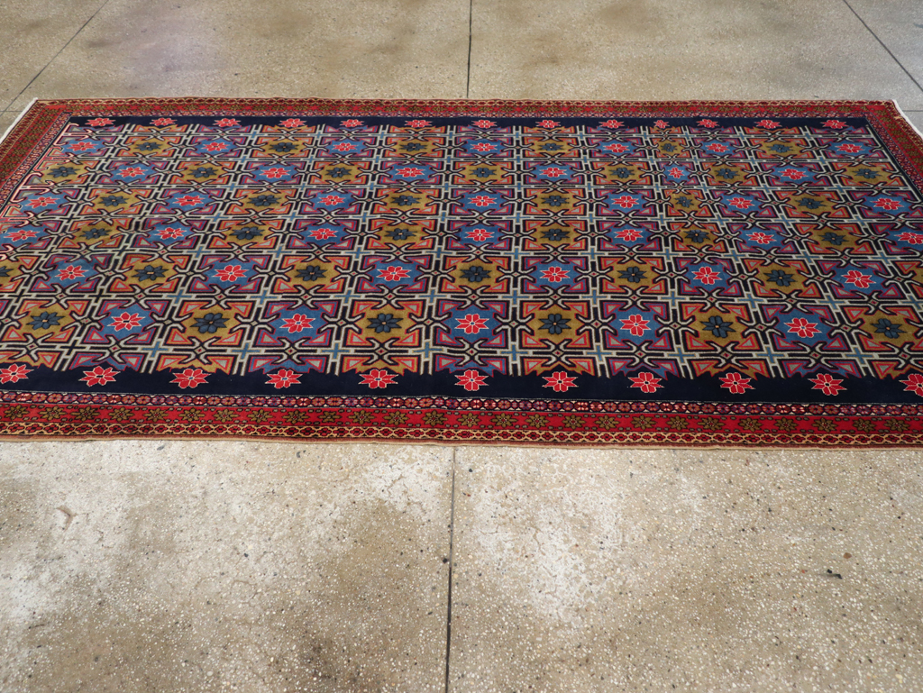 Vintage Persian Veramin Wide Gallery Runner, No.30666 - Staging