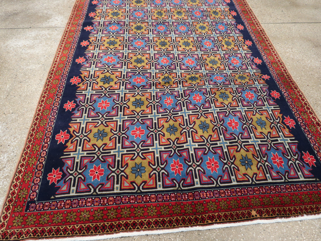 Vintage Persian Veramin Wide Gallery Runner, No.30666 - Staging