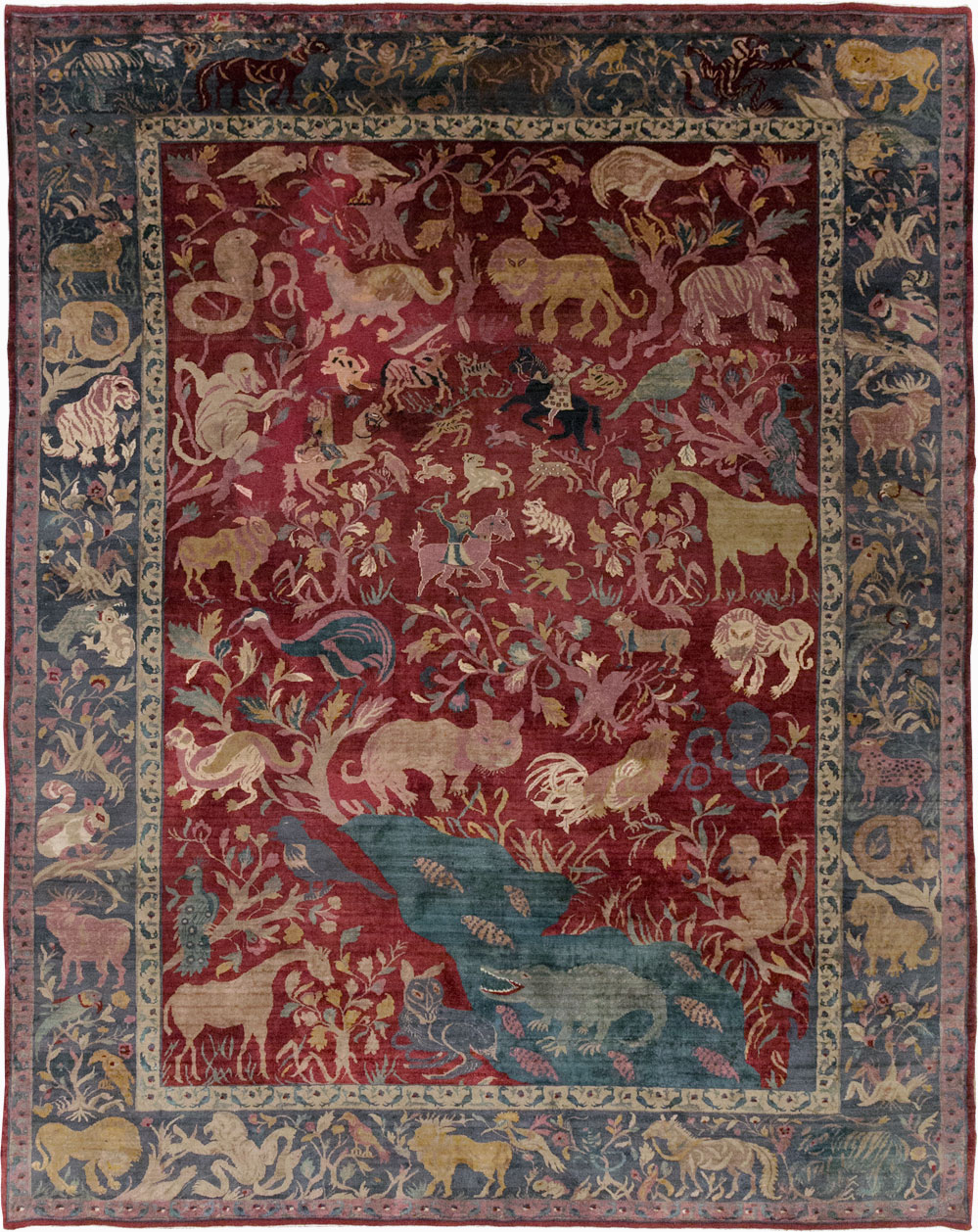 Antique Indian Agra Pictorial Room Size Carpet, No.30670 - Staging