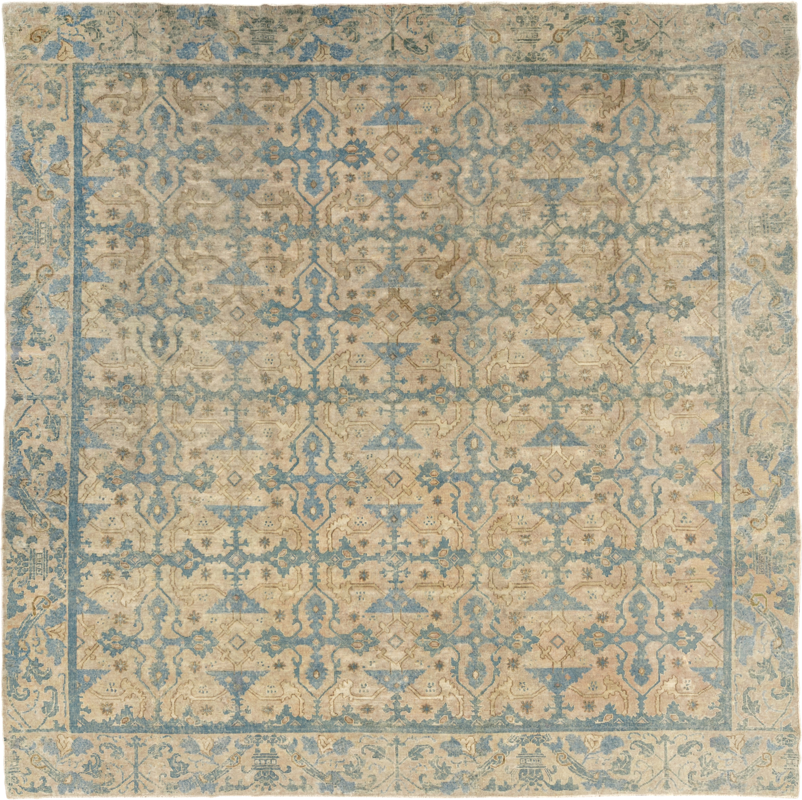 Antique Chinese Cuenca Square Room Size Carpet, No.30696 - Staging