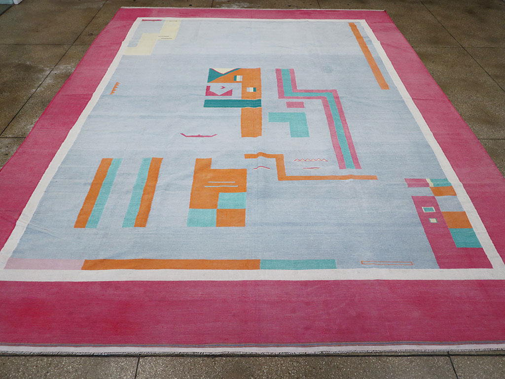 Vintage Indian Flatweave Dhurrie Room Size Carpet, No.30697 - Staging