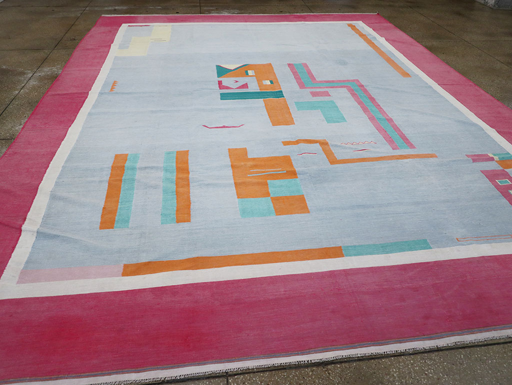 Vintage Indian Flatweave Dhurrie Room Size Carpet, No.30697 - Staging