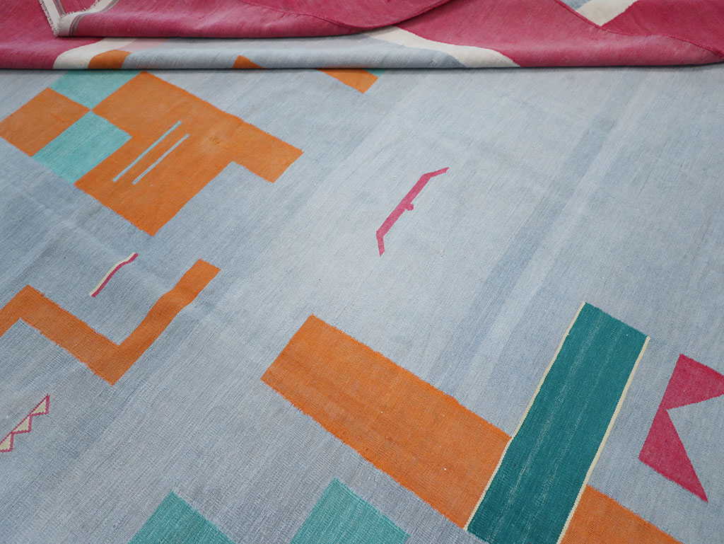 Vintage Indian Flatweave Dhurrie Room Size Carpet, No.30697 - Staging
