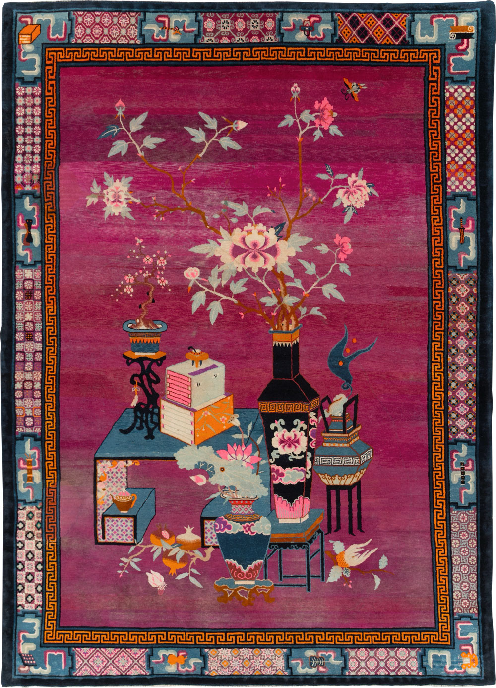 Vintage Chinese Pictorial Art Deco Room Size Carpet, No.30701 - Staging