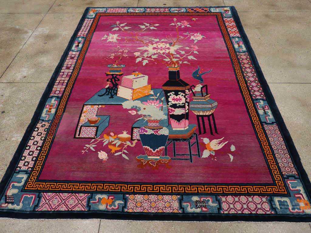Vintage Chinese Pictorial Art Deco Room Size Carpet, No.30701 - Staging