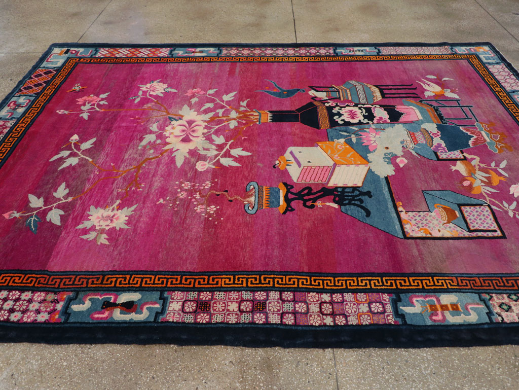 Vintage Chinese Pictorial Art Deco Room Size Carpet, No.30701 - Staging