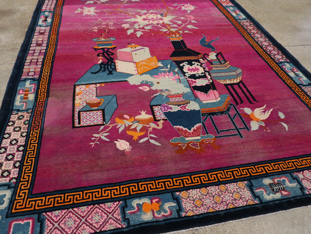 Vintage Chinese Pictorial Art Deco Room Size Carpet, No.30701 - Staging