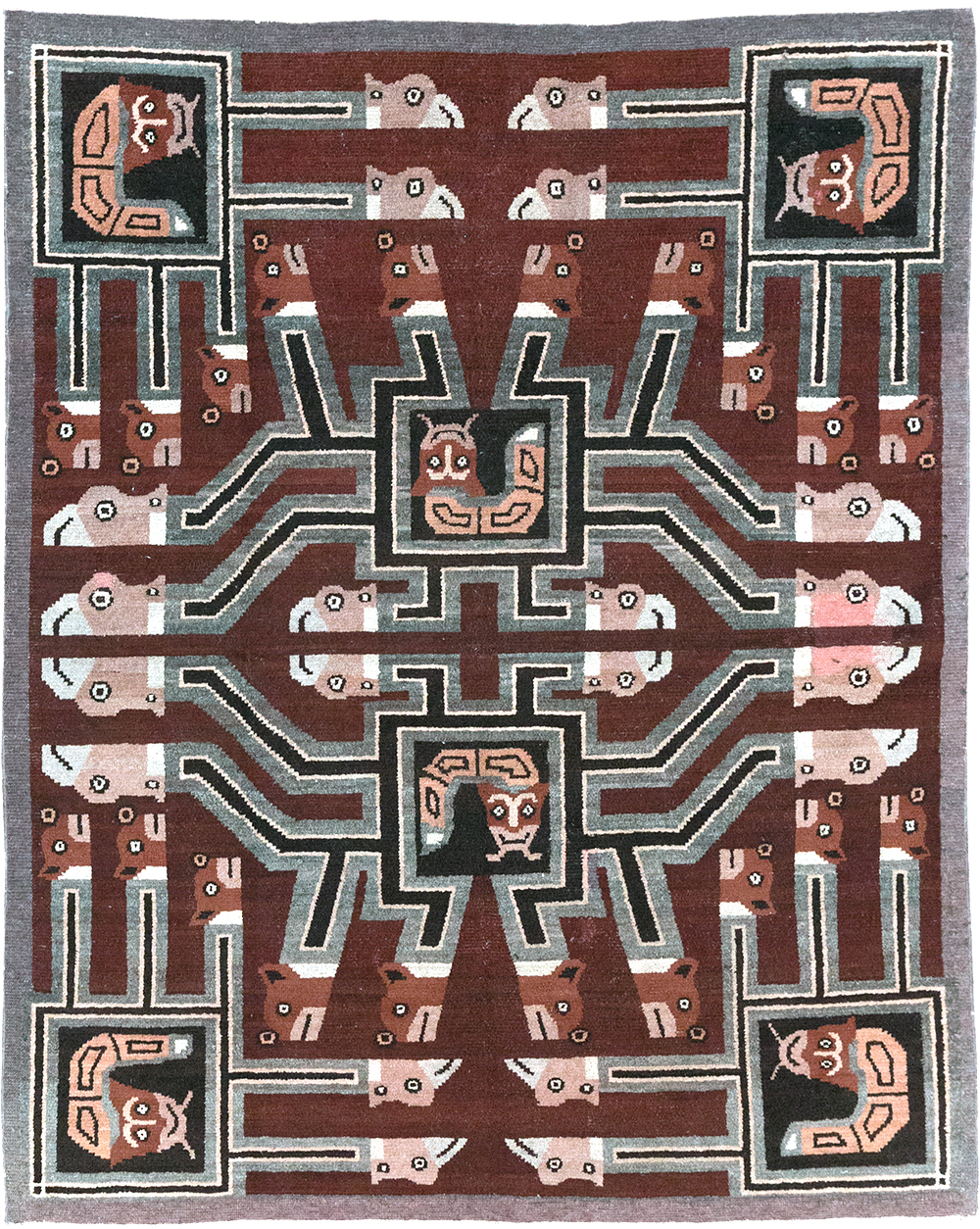 Vintage Indian Art Deco Style Pictorial Accent Rug, No.30724 - Staging