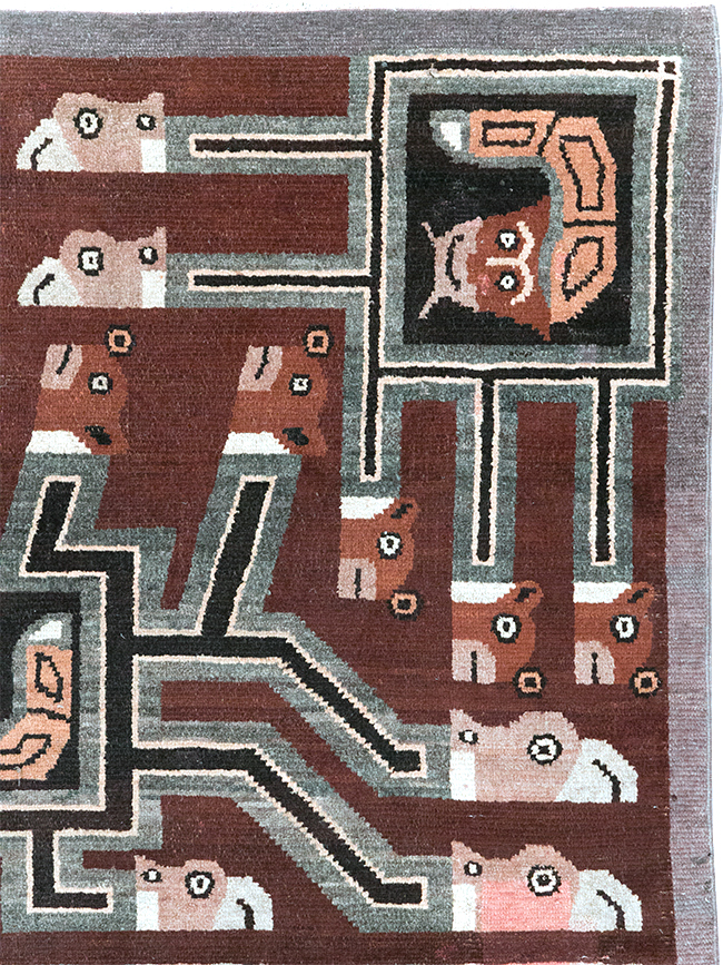 Vintage Indian Art Deco Style Pictorial Accent Rug, No.30724 - Staging