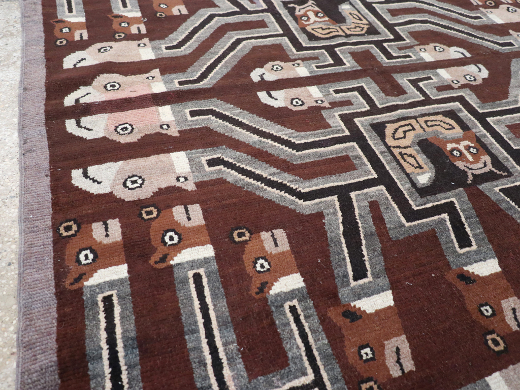 Vintage Indian Art Deco Style Pictorial Accent Rug, No.30724 - Staging