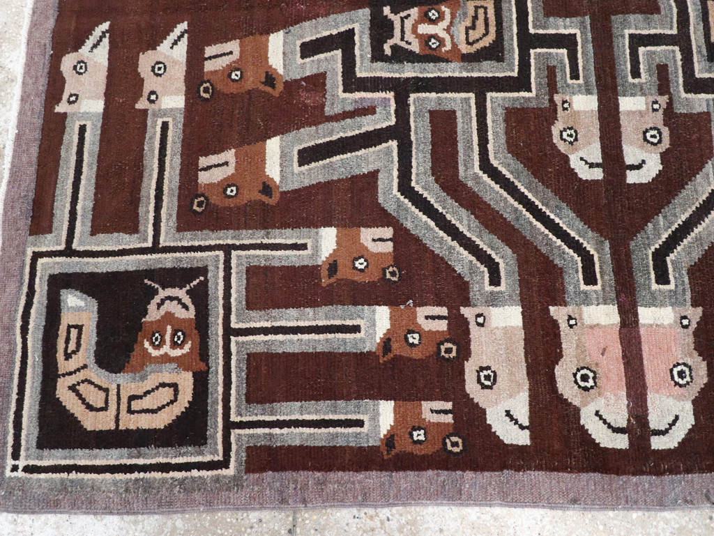 Vintage Indian Art Deco Style Pictorial Accent Rug, No.30724 - Staging