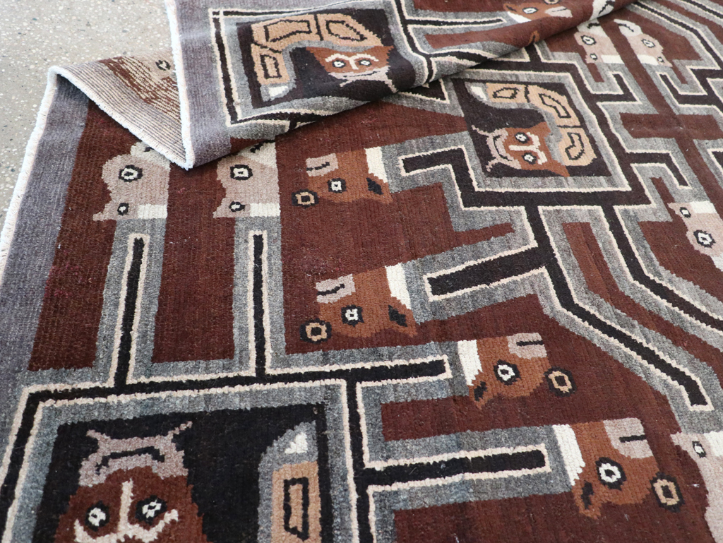 Vintage Indian Art Deco Style Pictorial Accent Rug, No.30724 - Staging