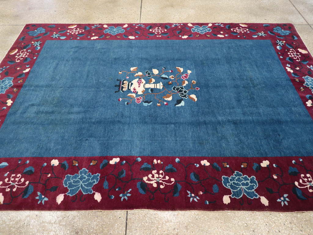 Vintage Chinese Art Deco Accent Carpet, No.30730 - Staging