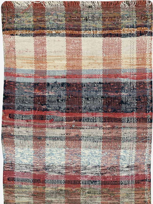Vintage Plaid Turkish Flatweave Long Runner, No.30739 - Staging