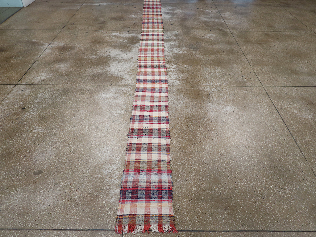 Vintage Plaid Turkish Flatweave Long Runner, No.30739 - Staging