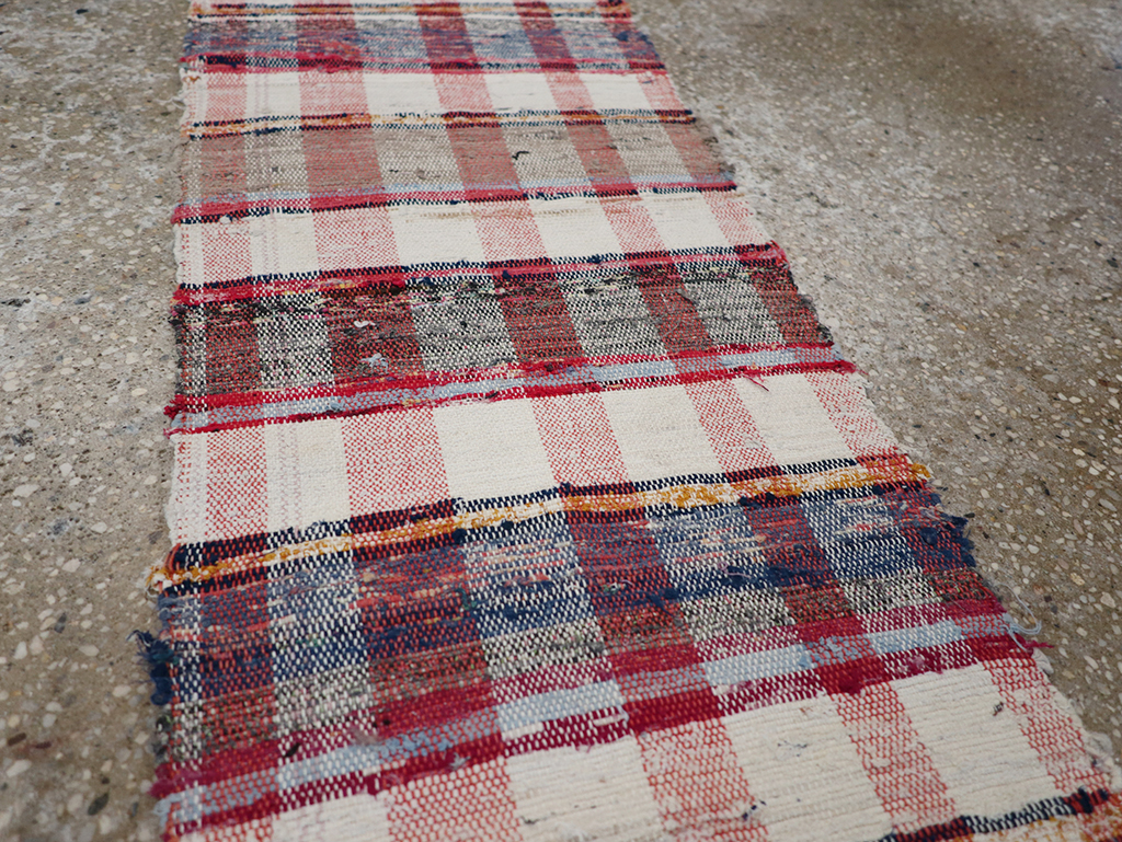 Vintage Plaid Turkish Flatweave Long Runner, No.30739 - Staging