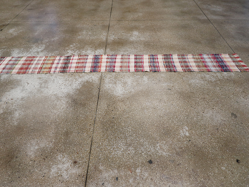 Vintage Plaid Turkish Flatweave Long Runner, No.30739 - Staging