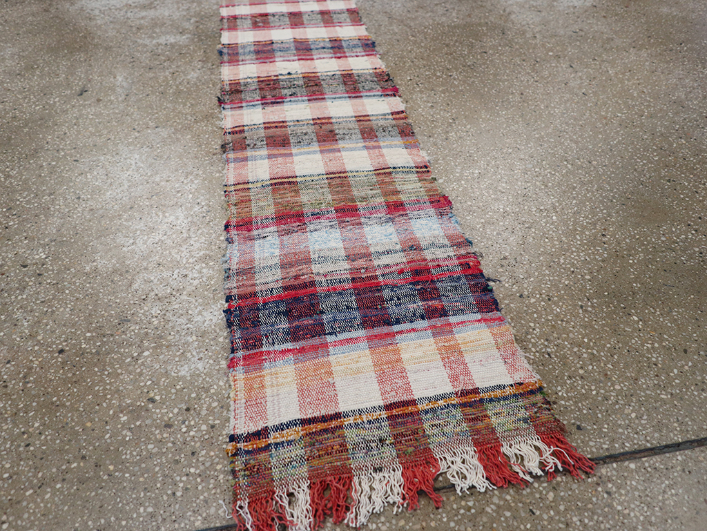 Vintage Plaid Turkish Flatweave Long Runner, No.30739 - Staging