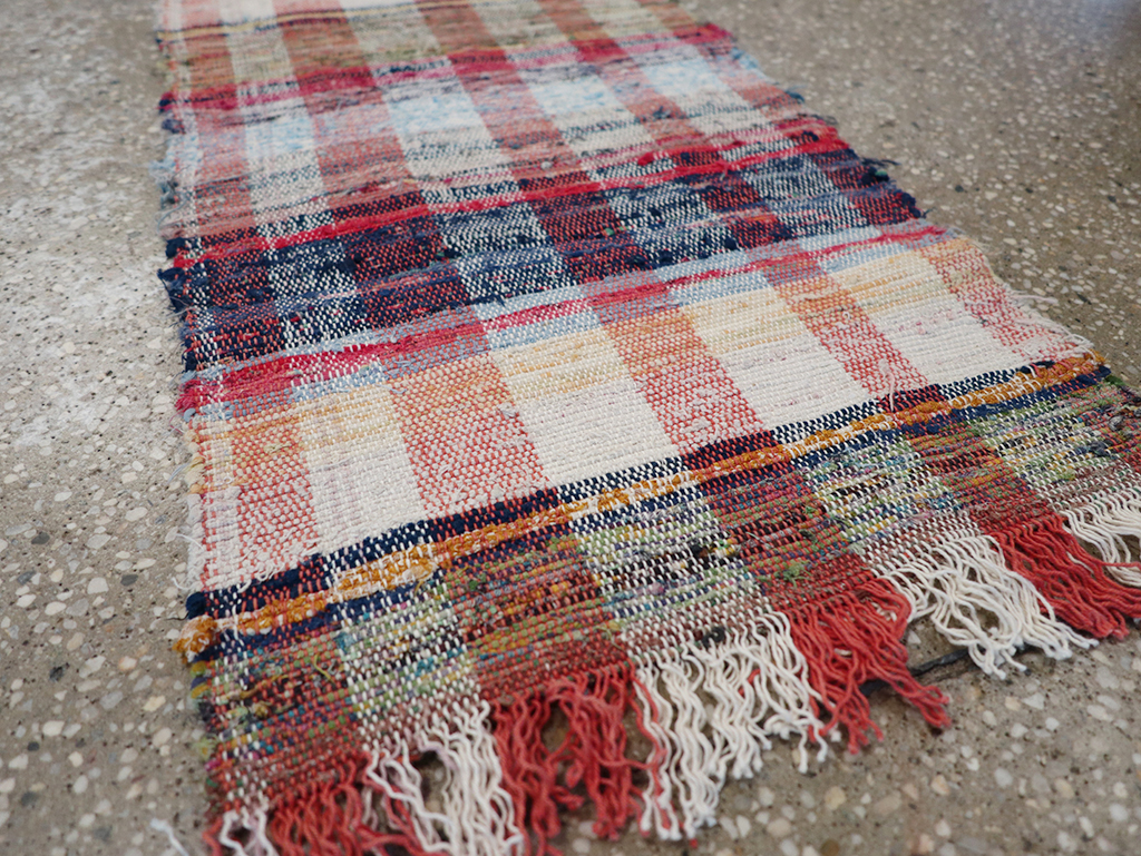 Vintage Plaid Turkish Flatweave Long Runner, No.30739 - Staging
