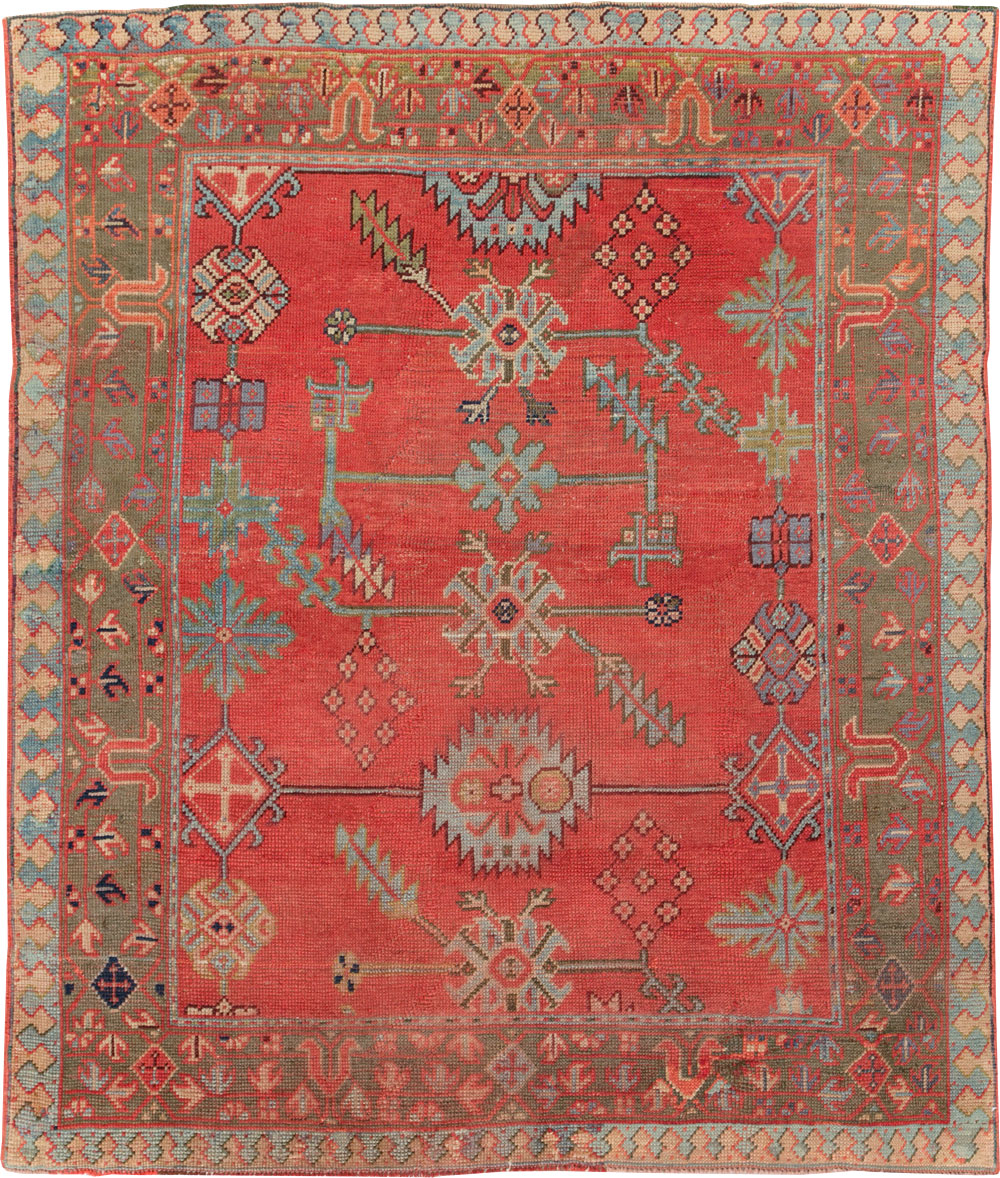 Antique Turkish Oushak Square Accent Carpet, No.30780 - Staging