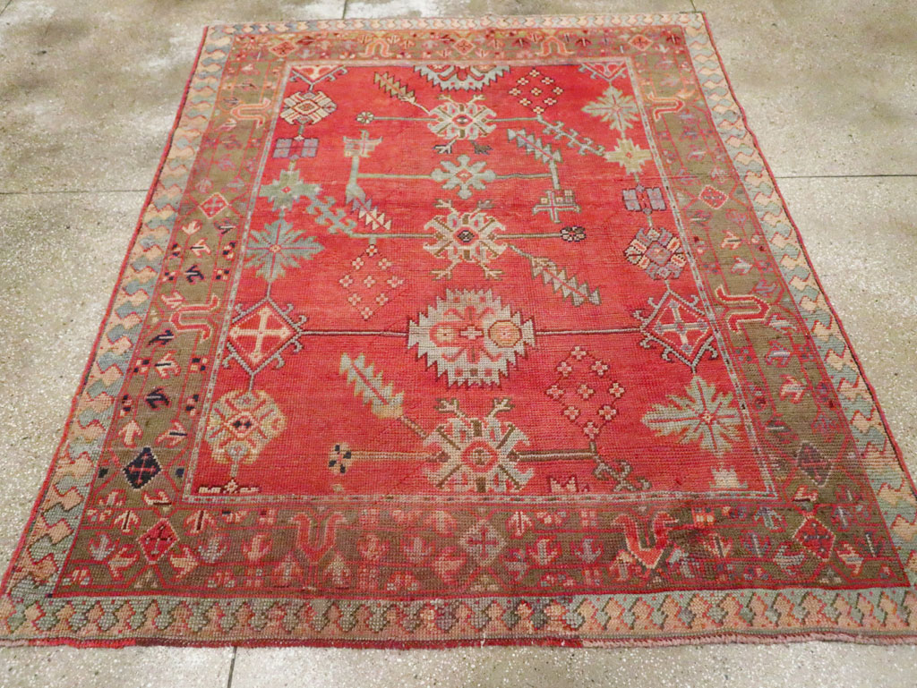 Antique Turkish Oushak Square Accent Carpet, No.30780 - Staging