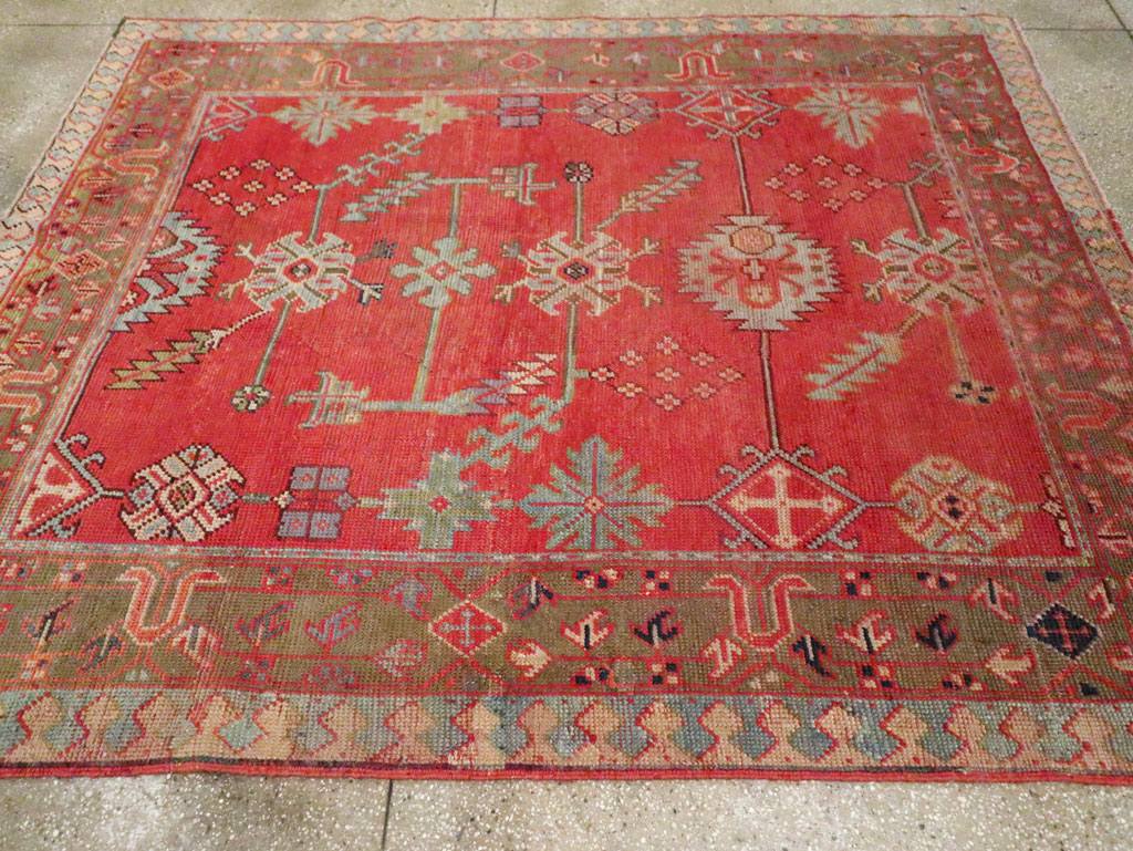 Antique Turkish Oushak Square Accent Carpet, No.30780 - Staging