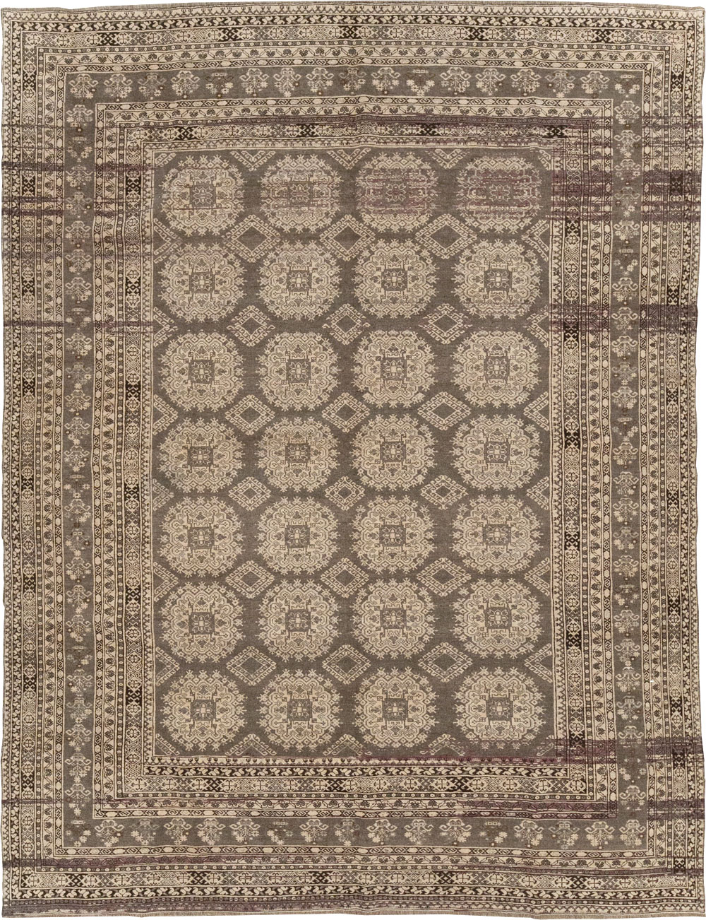 Vintage Central Asian Tribal Turkoman Room Size Carpet, No.30782 - Staging